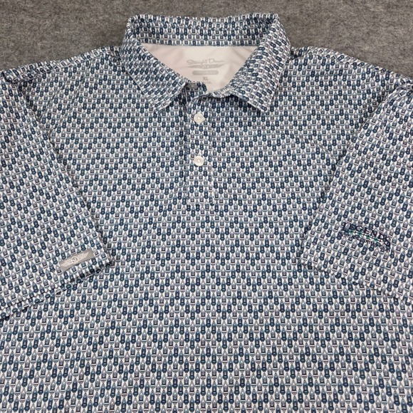 Straight Down Other - Straight Down Mens XL Performance Polo Shirt Blue White Speedboat Print Golf